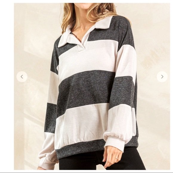 29 Boho Color Block Stretch Collared Top - Picture 5 of 5